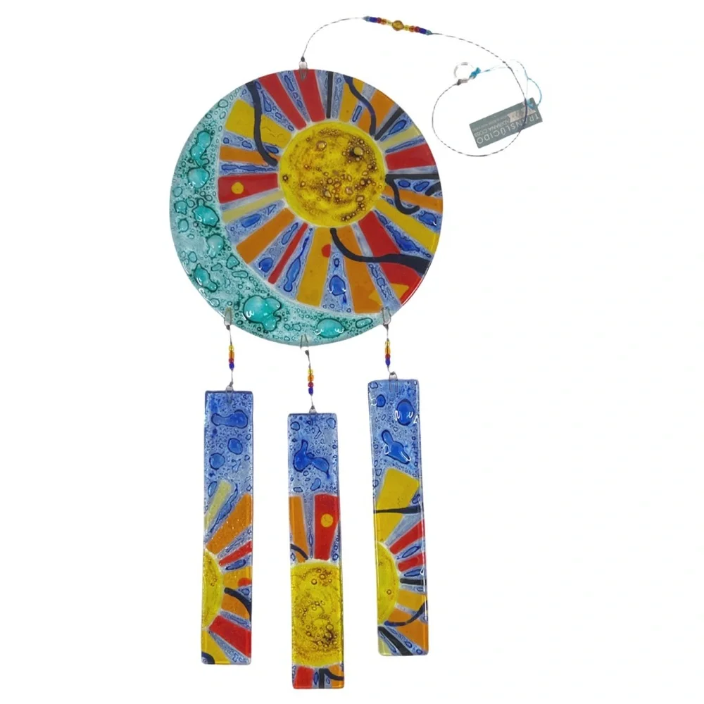Stunning Sun Moon Glass Wind Chimes Sun Catcher Stained Glass Hanging Decor‎